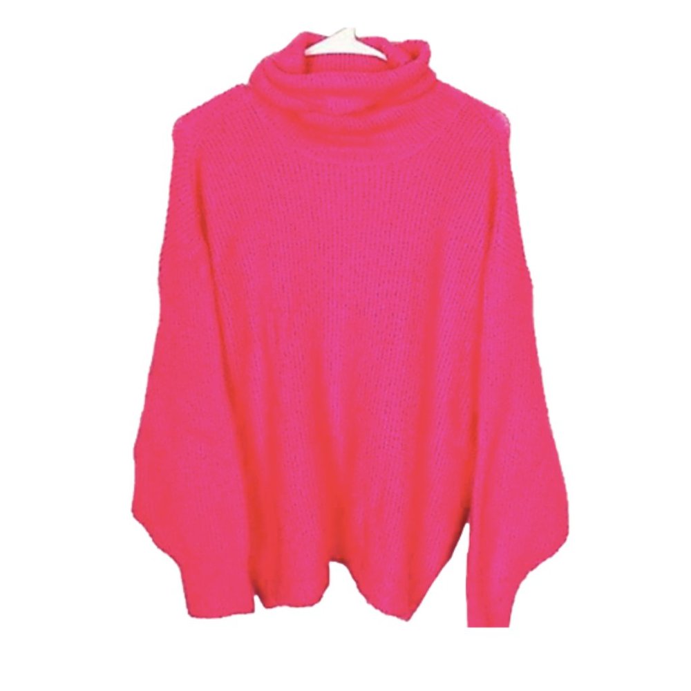 H&M Neon Pink Turtleneck Sweater, Size XS, NEW